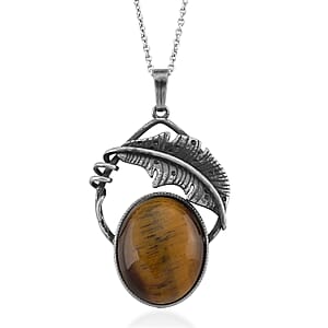 Yellow Tigers Eye 28.00 ctw Pendant in Silvertone with Stainless Steel Necklace 20 Inches