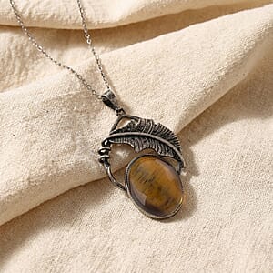Yellow Tigers Eye 28.00 ctw Pendant in Silvertone with Stainless Steel Necklace 20 Inches