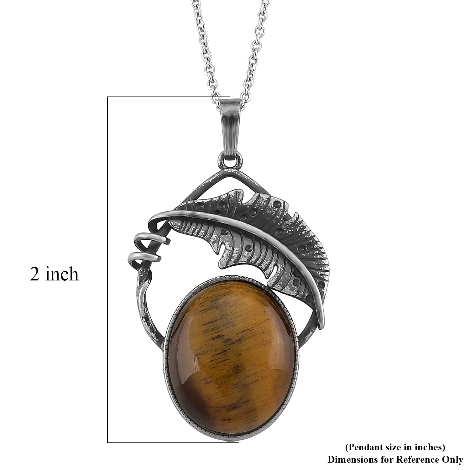 Yellow Tigers Eye 28.00 ctw Pendant in Silvertone with Stainless Steel Necklace 20 Inches