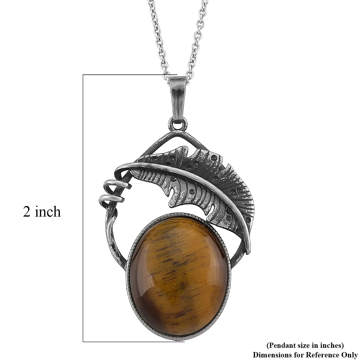 Yellow Tigers Eye 28.00 ctw Pendant in Silvertone with Stainless Steel Necklace 20 Inches image number 6