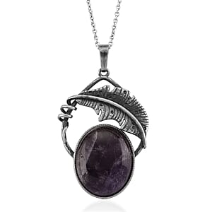 African Amethyst 28.00 ctw Pendant in Silvertone with Stainless Steel Necklace 20 Inches