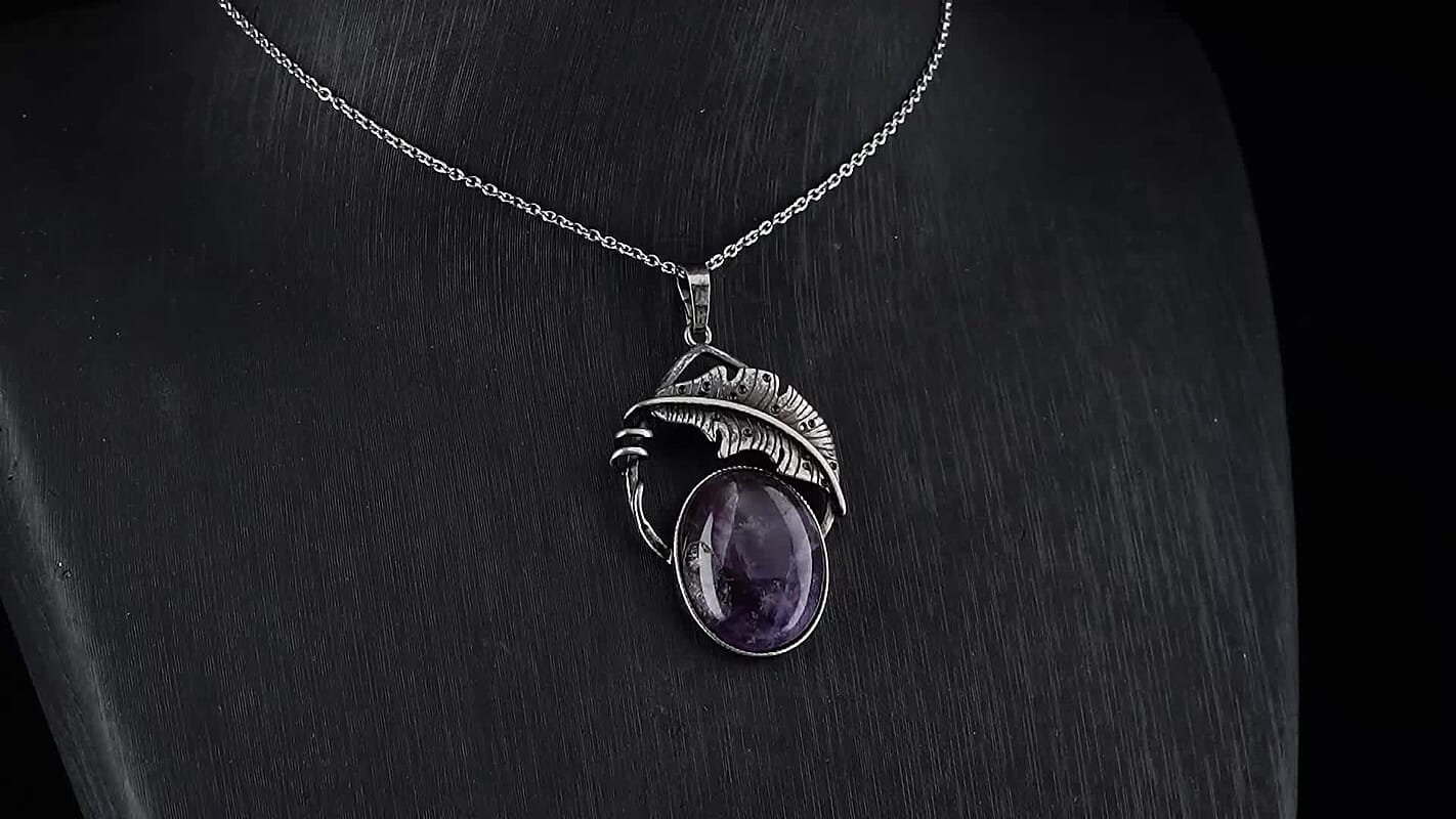 African Amethyst 28.00 ctw Pendant in Silvertone with Stainless Steel Necklace 20 Inches