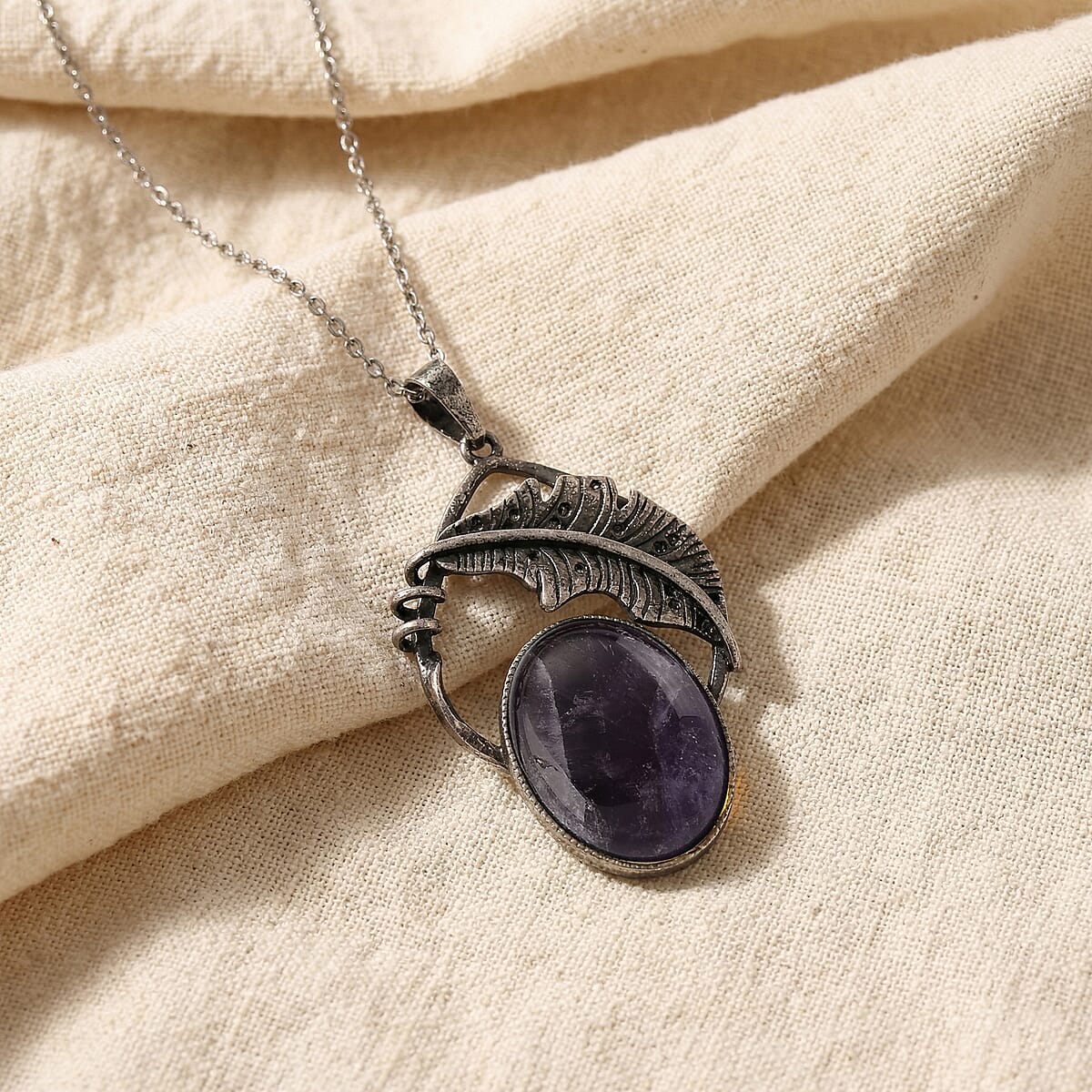African Amethyst 28.00 ctw Pendant in Silvertone with Stainless Steel Necklace 20 Inches image number 1