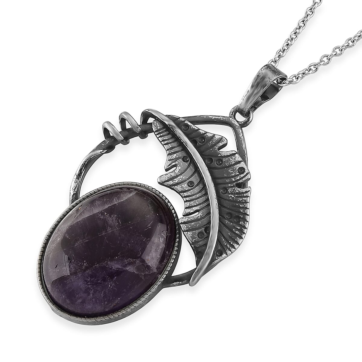 African Amethyst 28.00 ctw Pendant in Silvertone with Stainless Steel Necklace 20 Inches image number 3