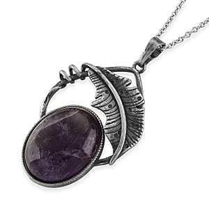 African Amethyst 28.00 ctw Pendant in Silvertone with Stainless Steel Necklace 20 Inches