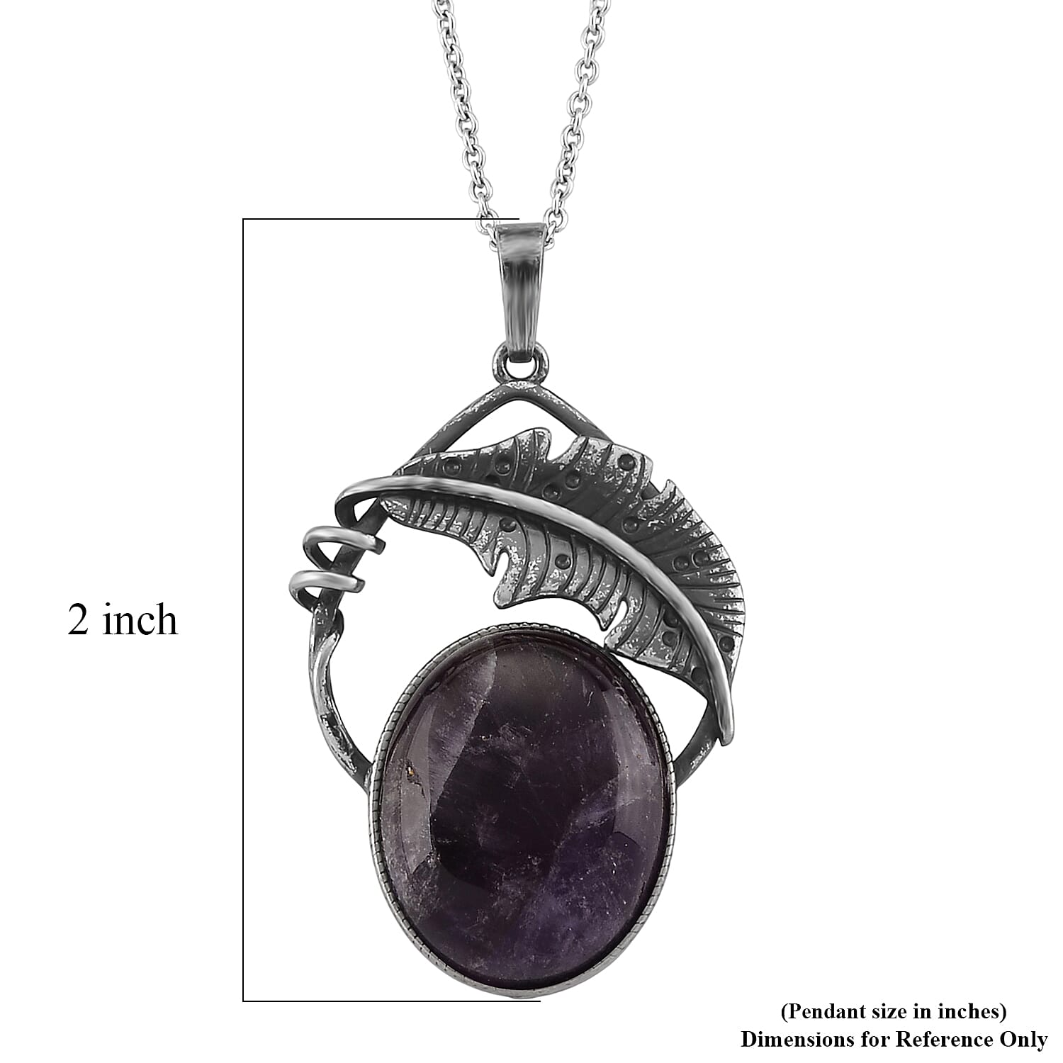 African Amethyst 28.00 ctw Pendant in Silvertone with Stainless Steel Necklace 20 Inches