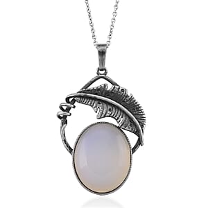 Opalite 28.00 ctw Pendant in Silvertone with Stainless Steel Necklace 20 Inches