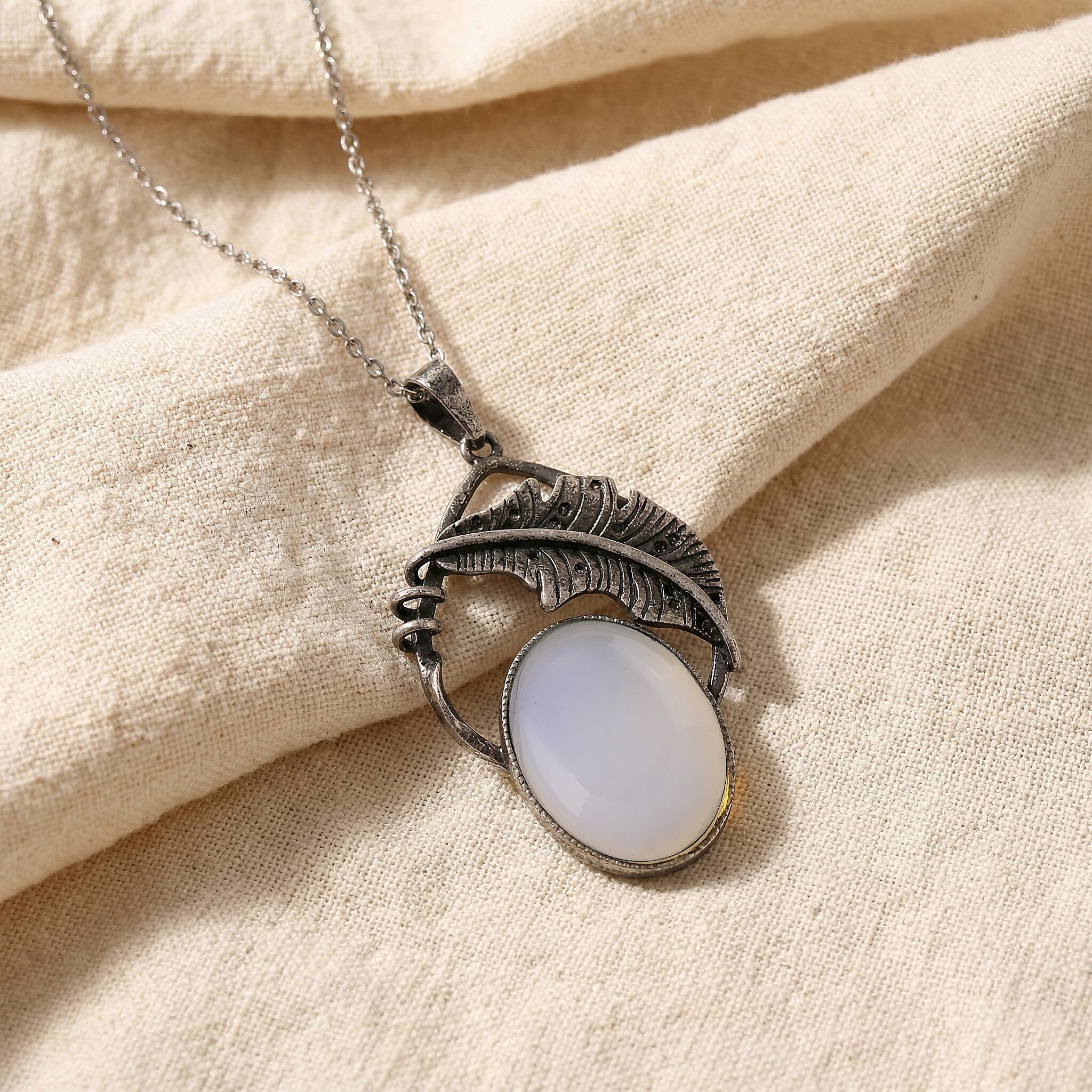 Opalite 28.00 ctw Pendant in Silvertone with Stainless Steel Necklace 20 Inches
