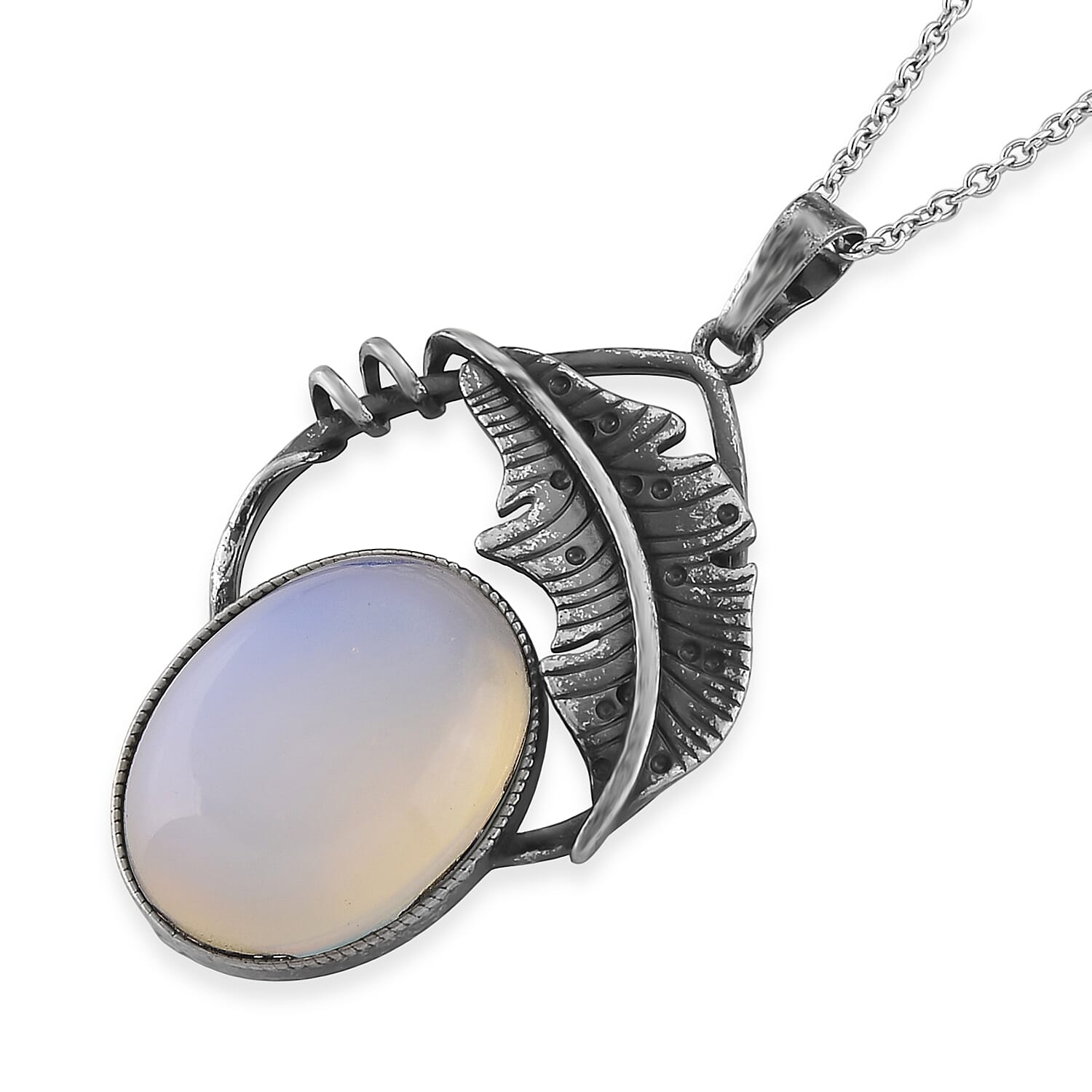 Opalite 28.00 ctw Pendant in Silvertone with Stainless Steel Necklace 20 Inches