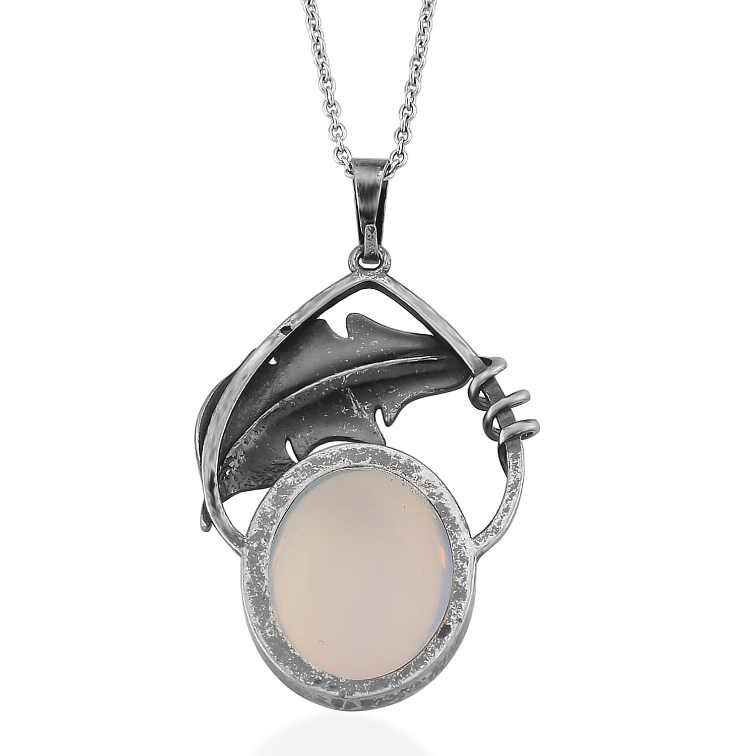 Opalite 28.00 ctw Pendant in Silvertone with Stainless Steel Necklace 20 Inches