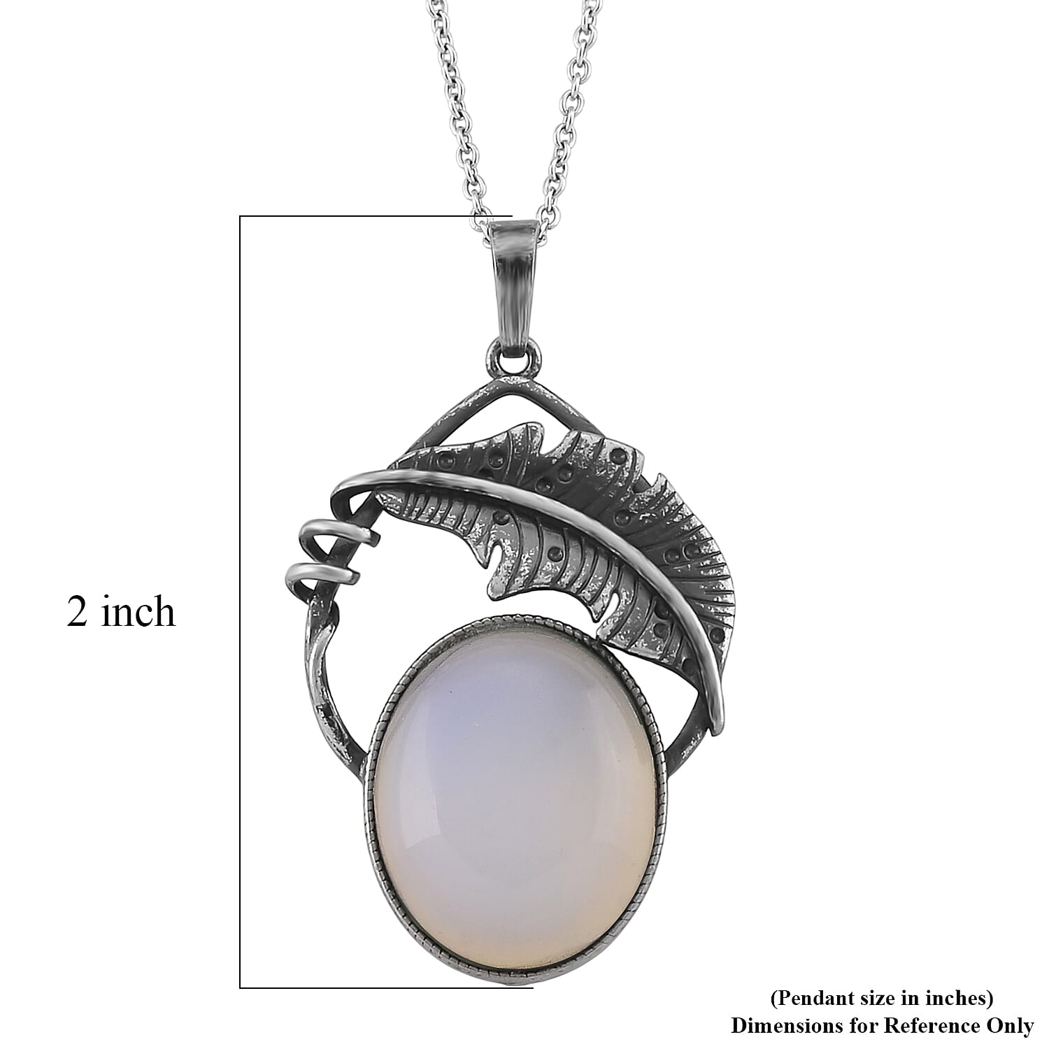 Opalite 28.00 ctw Pendant in Silvertone with Stainless Steel Necklace 20 Inches
