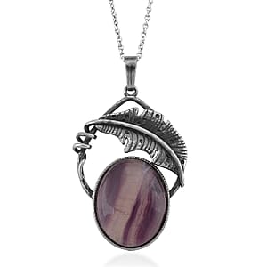 Fluorite 28.00 ctw Pendant in Silvertone with Stainless Steel Necklace 20 Inches
