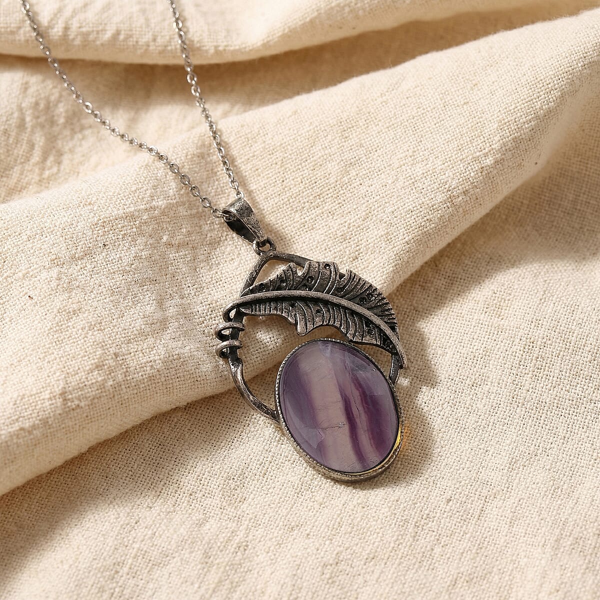 Fluorite 28.00 ctw Pendant in Silvertone with Stainless Steel Necklace 20 Inches image number 1