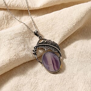 Fluorite 28.00 ctw Pendant in Silvertone with Stainless Steel Necklace 20 Inches