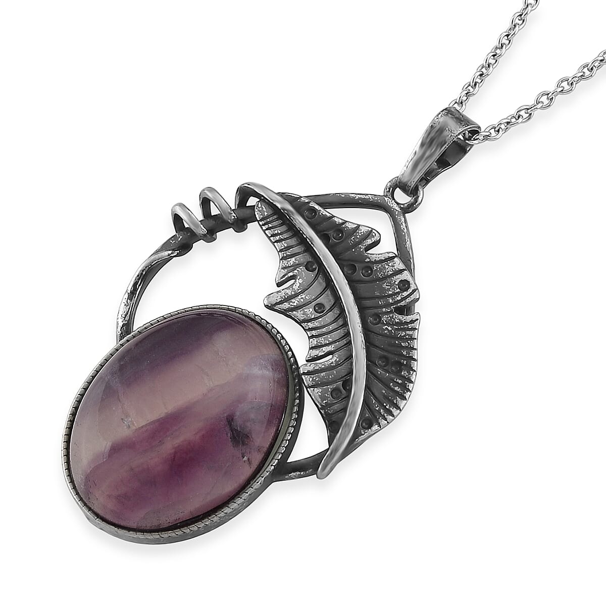 Fluorite 28.00 ctw Pendant in Silvertone with Stainless Steel Necklace 20 Inches image number 3