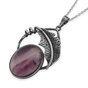 Fluorite 28.00 ctw Pendant in Silvertone with Stainless Steel Necklace 20 Inches
