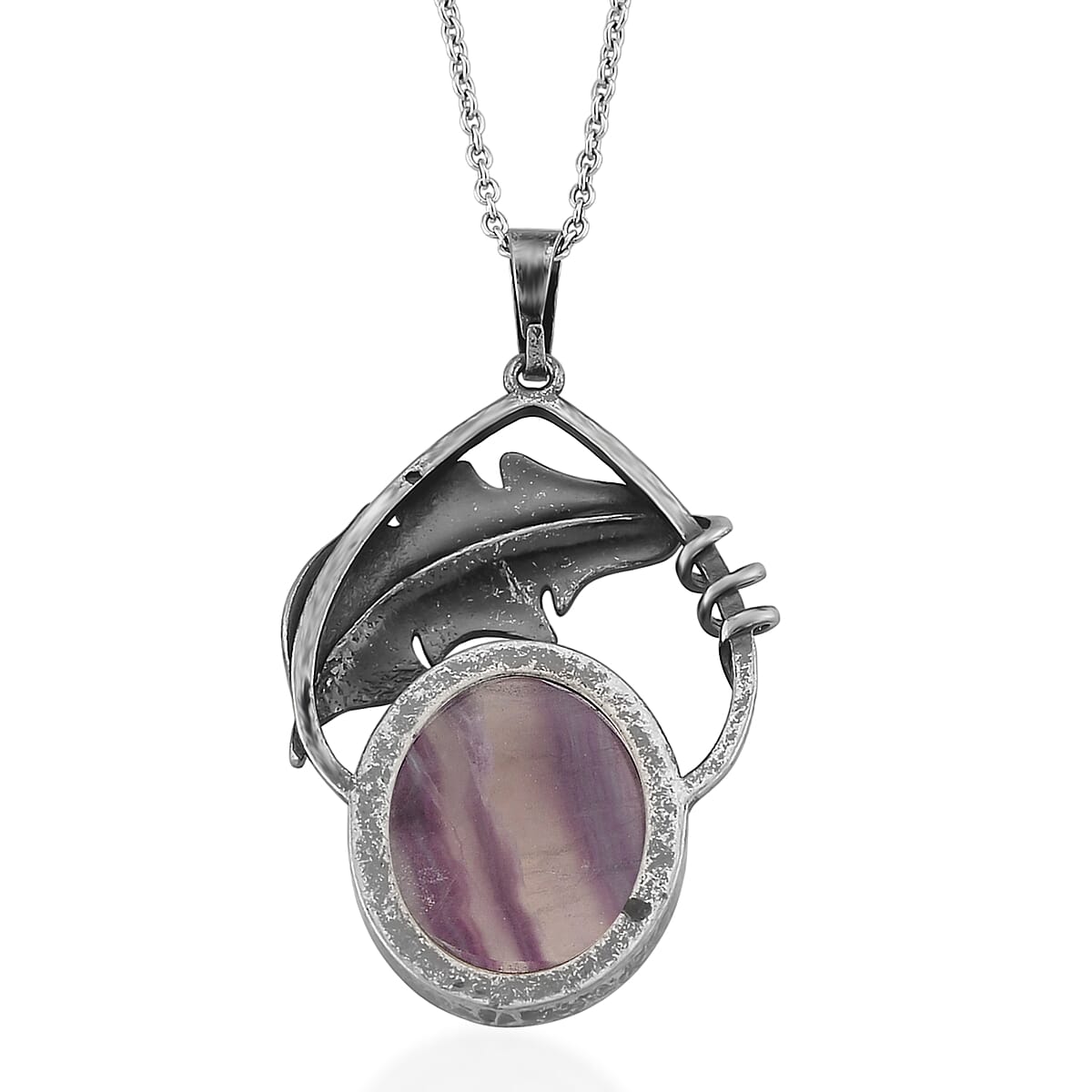 Fluorite 28.00 ctw Pendant in Silvertone with Stainless Steel Necklace 20 Inches image number 4