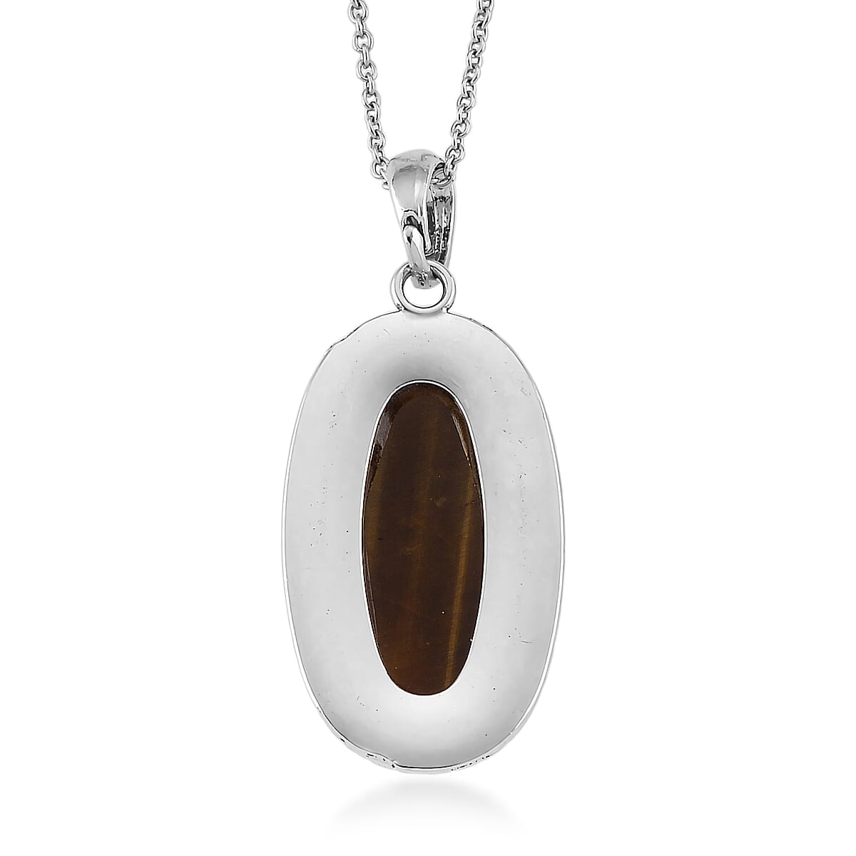 Yellow Tiger's Eye 30.00 ctw Pendant in Silvertone with Stainless Steel Necklace 20 Inches