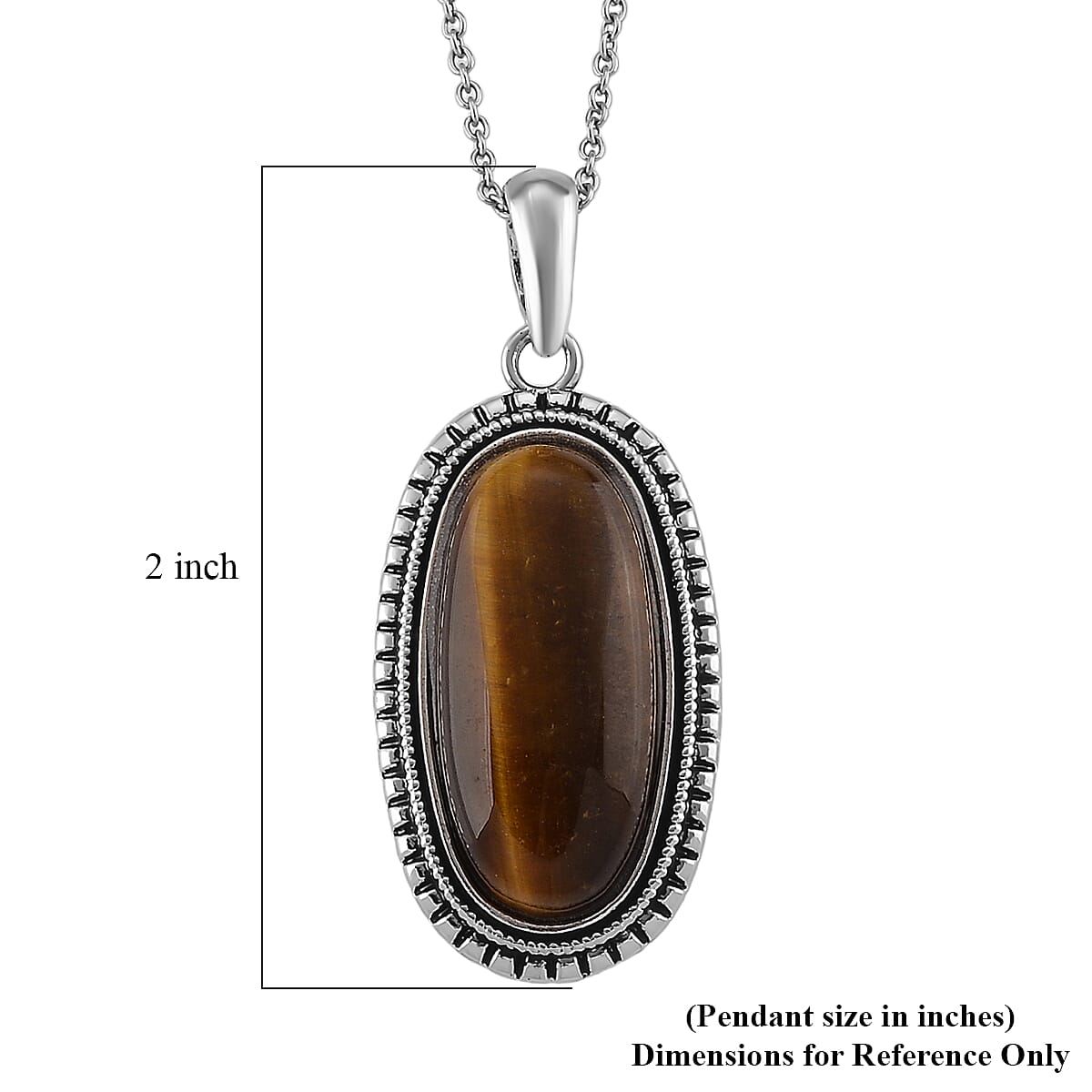 Yellow Tiger's Eye 30.00 ctw Pendant in Silvertone with Stainless Steel Necklace 20 Inches