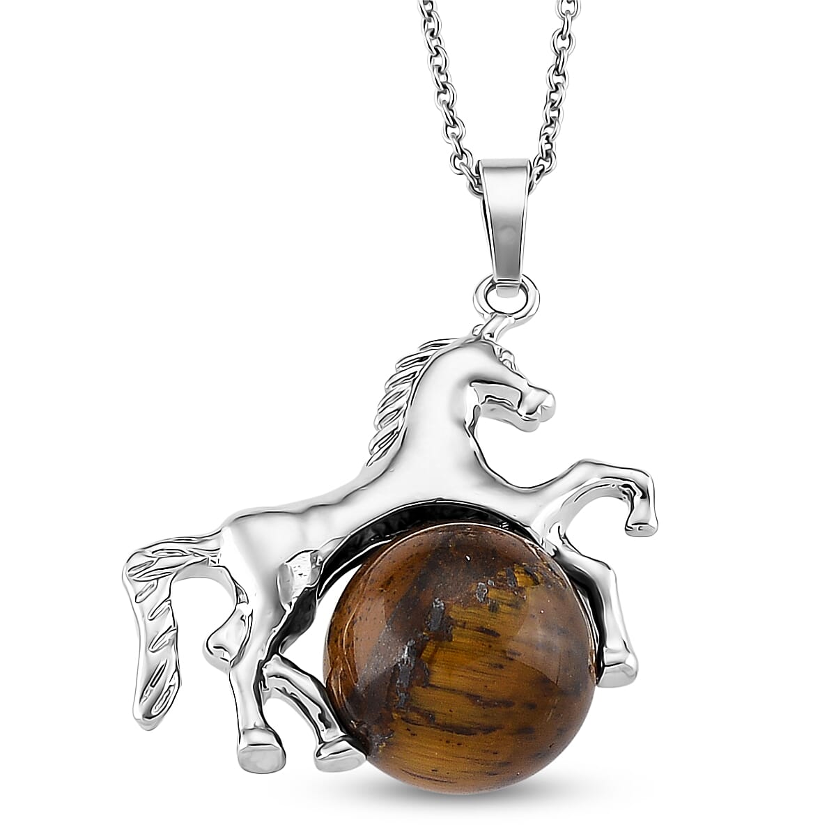 Yellow Tigers Eye 38.00 ctw Pendant in Silvertone with Stainless Steel Necklace 20 Inches