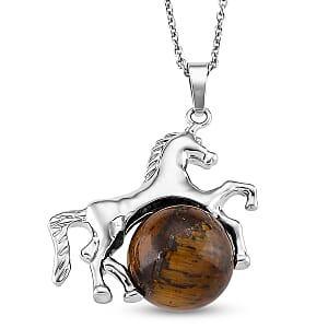 Yellow Tigers Eye 38.00 ctw Pendant in Silvertone with Stainless Steel Necklace 20 Inches