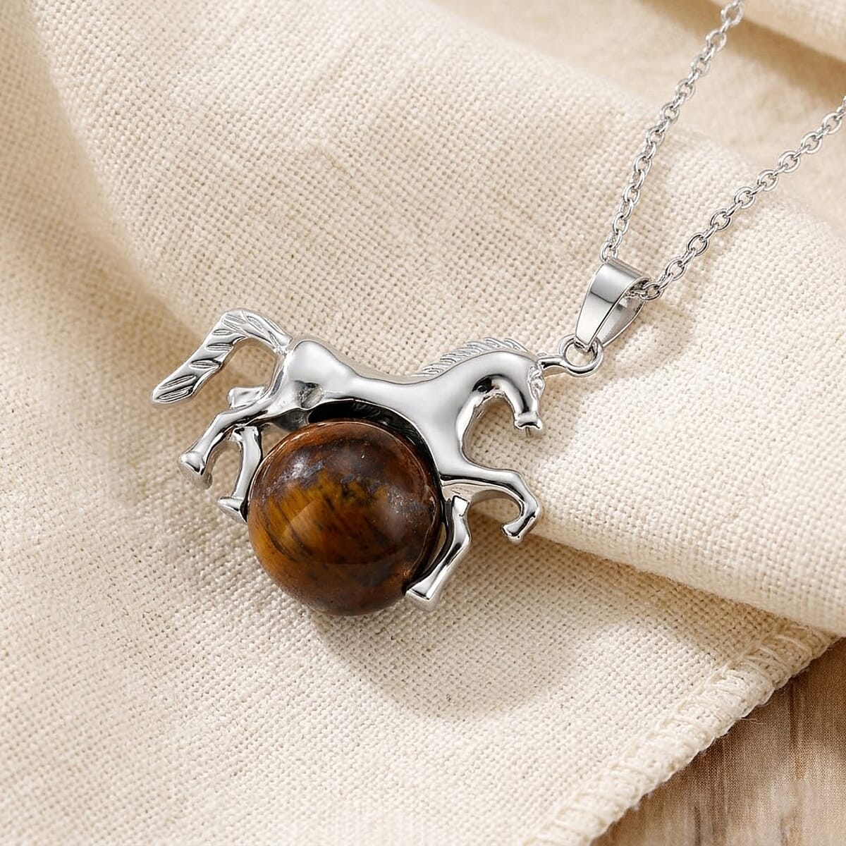Yellow Tigers Eye 38.00 ctw Pendant in Silvertone with Stainless Steel Necklace 20 Inches image number 1