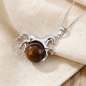 Yellow Tigers Eye 38.00 ctw Pendant in Silvertone with Stainless Steel Necklace 20 Inches