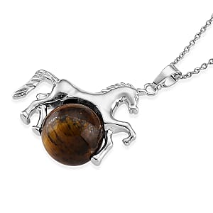 Yellow Tigers Eye 38.00 ctw Pendant in Silvertone with Stainless Steel Necklace 20 Inches