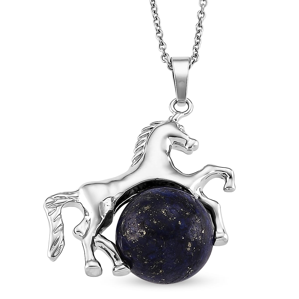 Lapis Lazuli 38.00 ctw Horse Pendant in Silvertone with Stainless Steel Necklace 20 Inches