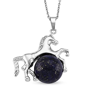 Lapis Lapzuli 38.00 ctw Pendant in Silvertone with Stainless Steel Necklace 20 Inches