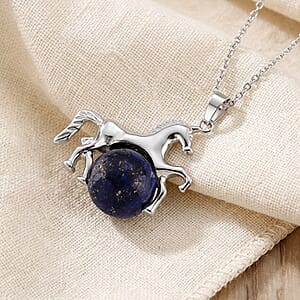 Lapis Lapzuli 38.00 ctw Pendant in Silvertone with Stainless Steel Necklace 20 Inches