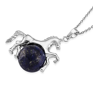 Lapis Lapzuli 38.00 ctw Pendant in Silvertone with Stainless Steel Necklace 20 Inches