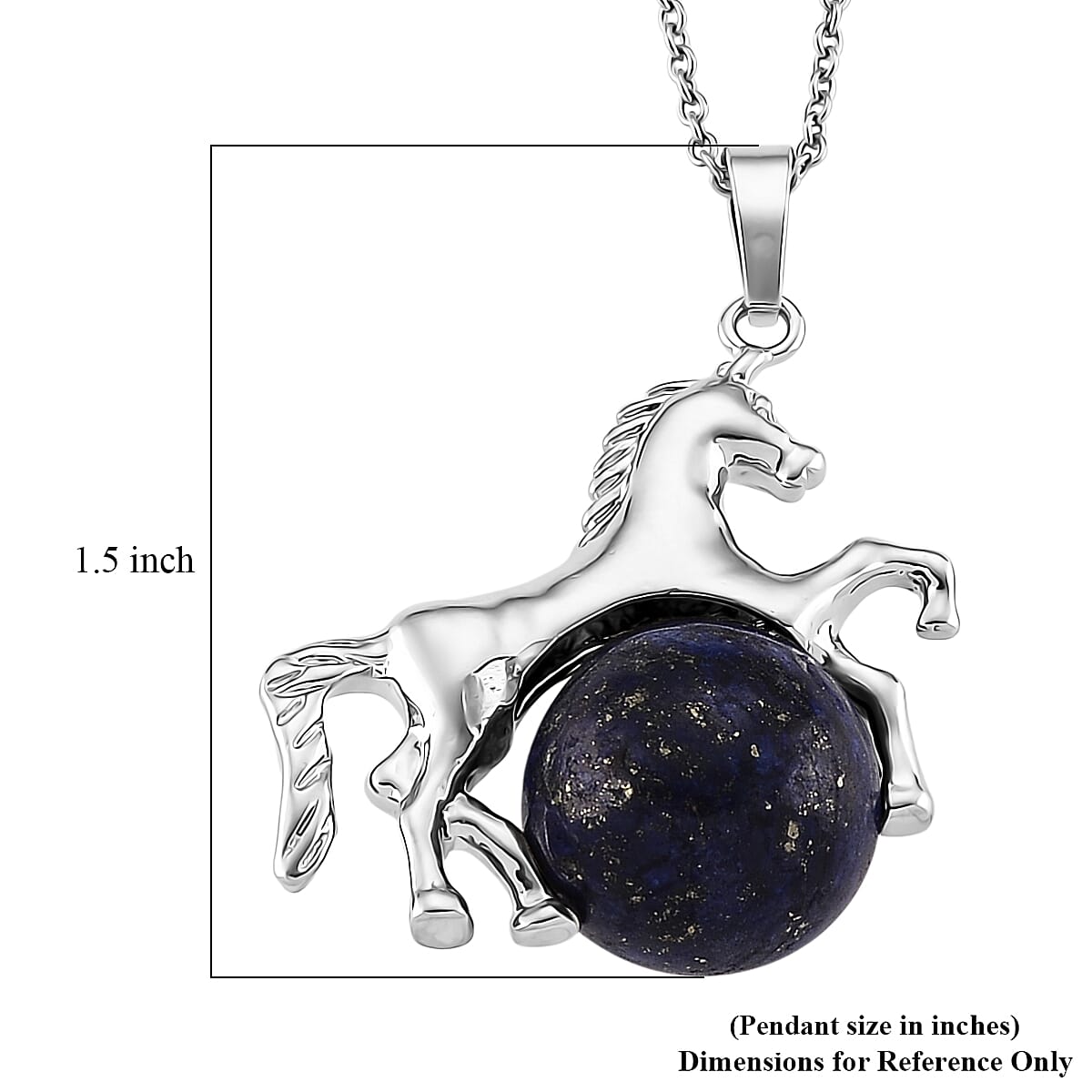 Lapis Lazuli 38.00 ctw Horse Pendant in Silvertone with Stainless Steel Necklace 20 Inches