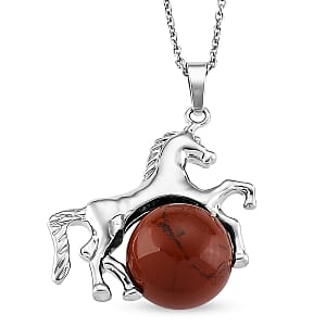 Red Jasper 38.00 ctw Pendant in Silvertone with Stainless Steel Necklace 20 Inches