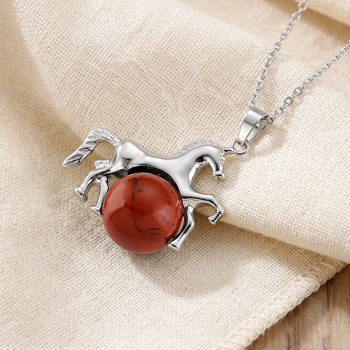 Red Jasper 38.00 ctw Pendant in Silvertone with Stainless Steel Necklace 20 Inches image number 1