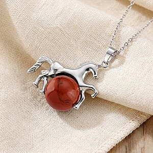 Red Jasper 38.00 ctw Pendant in Silvertone with Stainless Steel Necklace 20 Inches