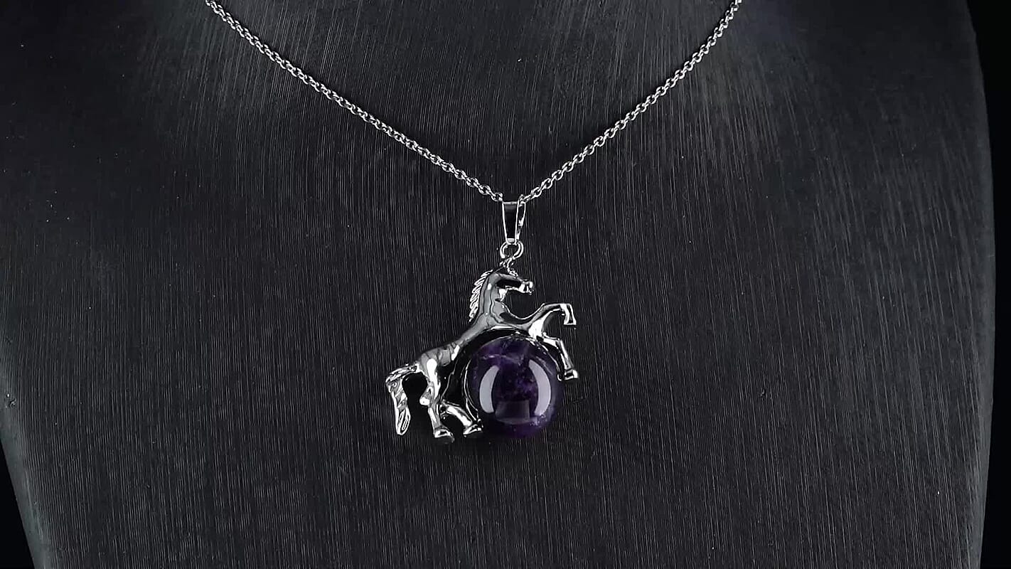 African Amethyst 38.00 ctw Pendant in Silvertone with Stainless Steel Necklace 20 Inches