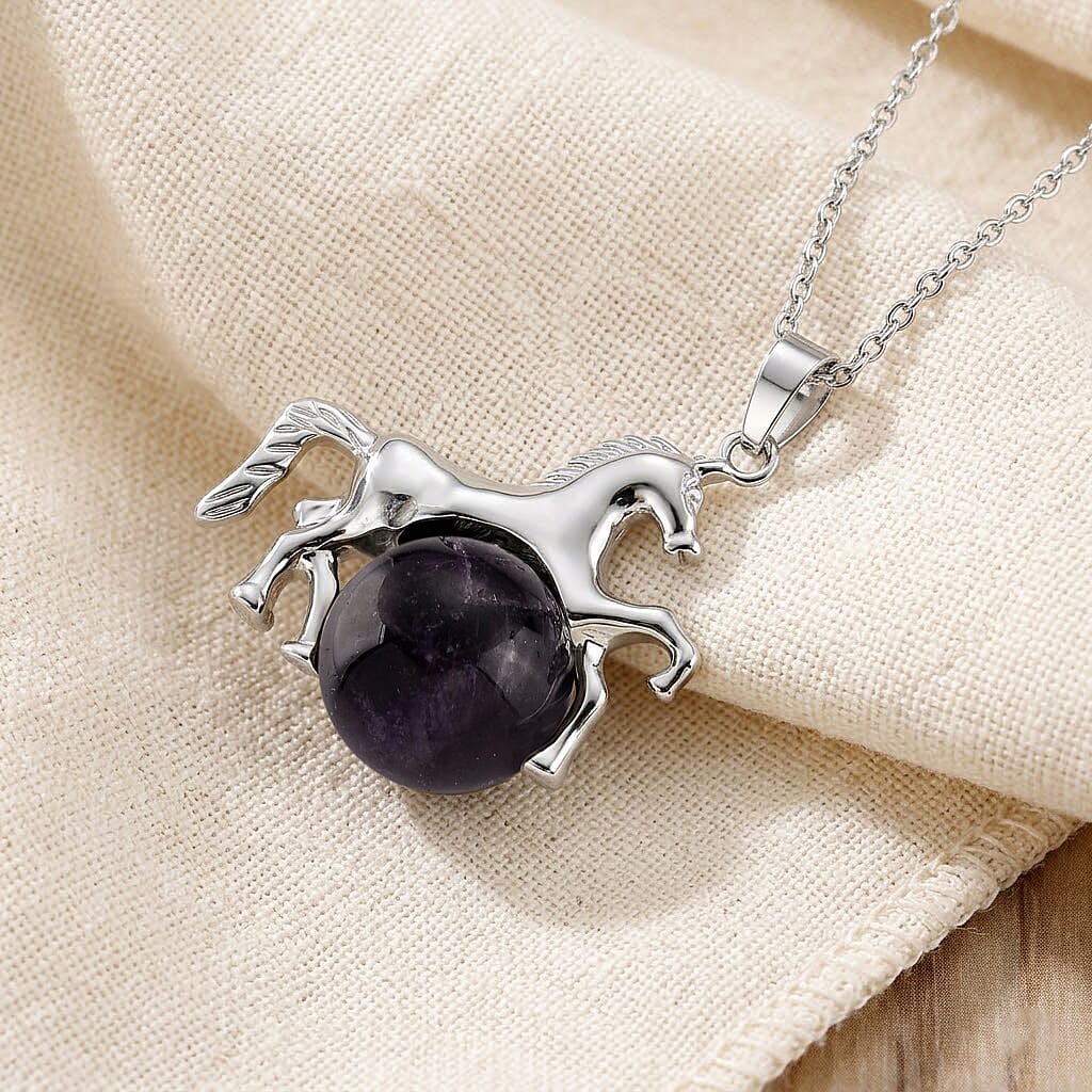 African Amethyst 38.00 ctw Pendant in Silvertone with Stainless Steel Necklace 20 Inches