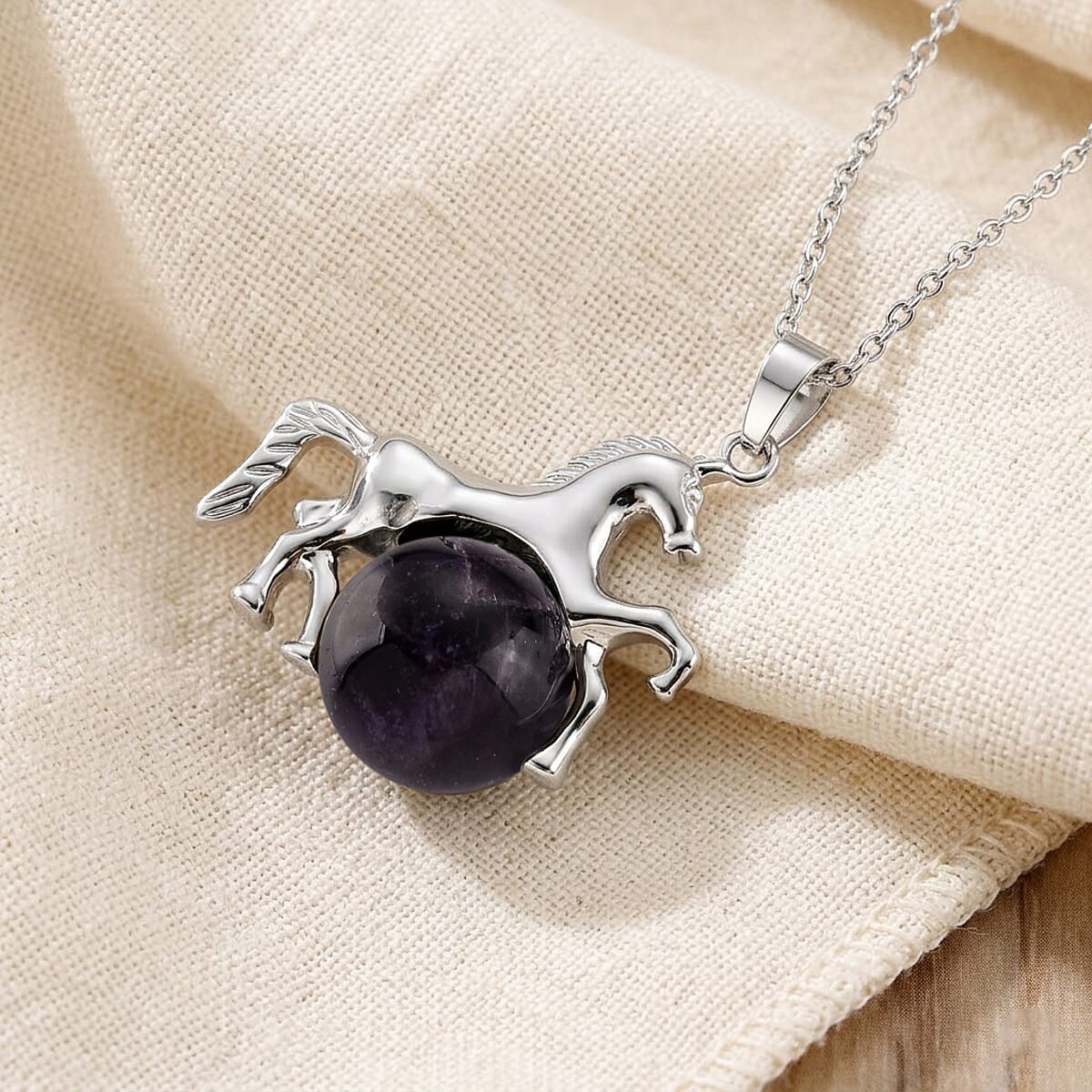 African Amethyst 38.00 ctw Pendant in Silvertone with Stainless Steel Necklace 20 Inches image number 1