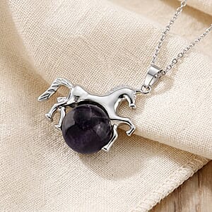 African Amethyst 38.00 ctw Pendant in Silvertone with Stainless Steel Necklace 20 Inches