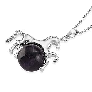 African Amethyst 38.00 ctw Pendant in Silvertone with Stainless Steel Necklace 20 Inches