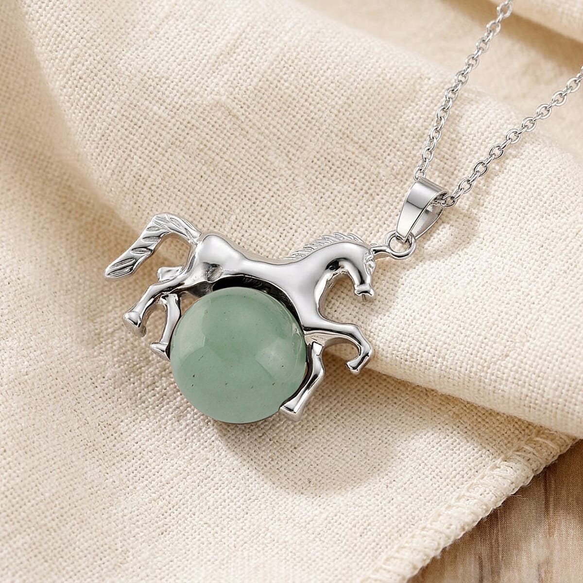 Green Aventurine 38.00 ctw Pendant in Silvertone with Stainless Steel Necklace 20 Inches image number 1
