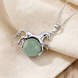 Green Aventurine 38.00 ctw Pendant in Silvertone with Stainless Steel Necklace 20 Inches