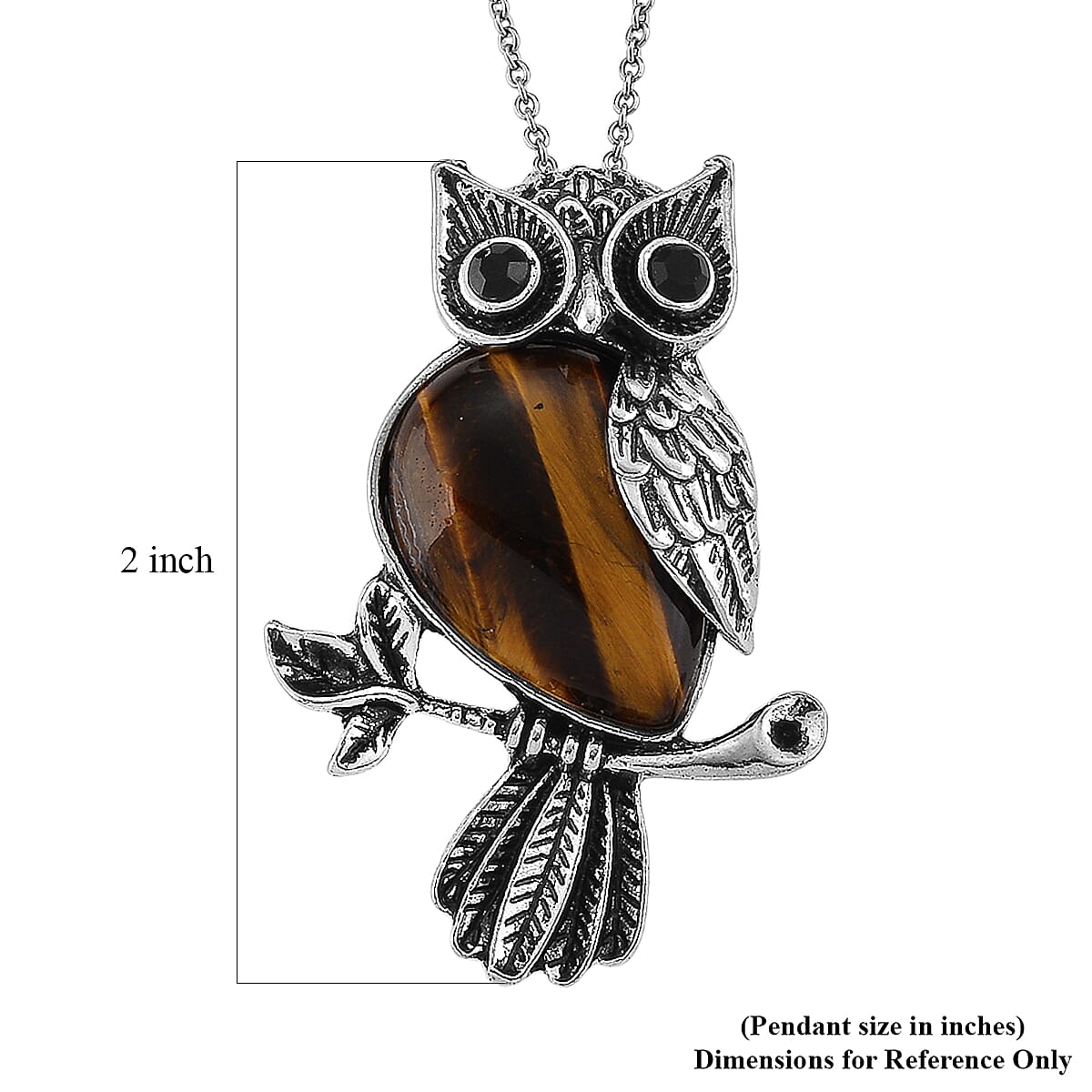 Yellow Tigers Eye & Black Crystal 33.00 ctw Pendant in Silvertone with Stainless Steel Necklace 20 Inches image number 6