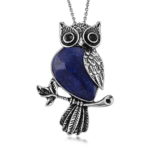 Lapis Lazuli & Black Crystal 33.00 ctw Pendant in Silvertone with Stainless Steel Necklace 20 Inches