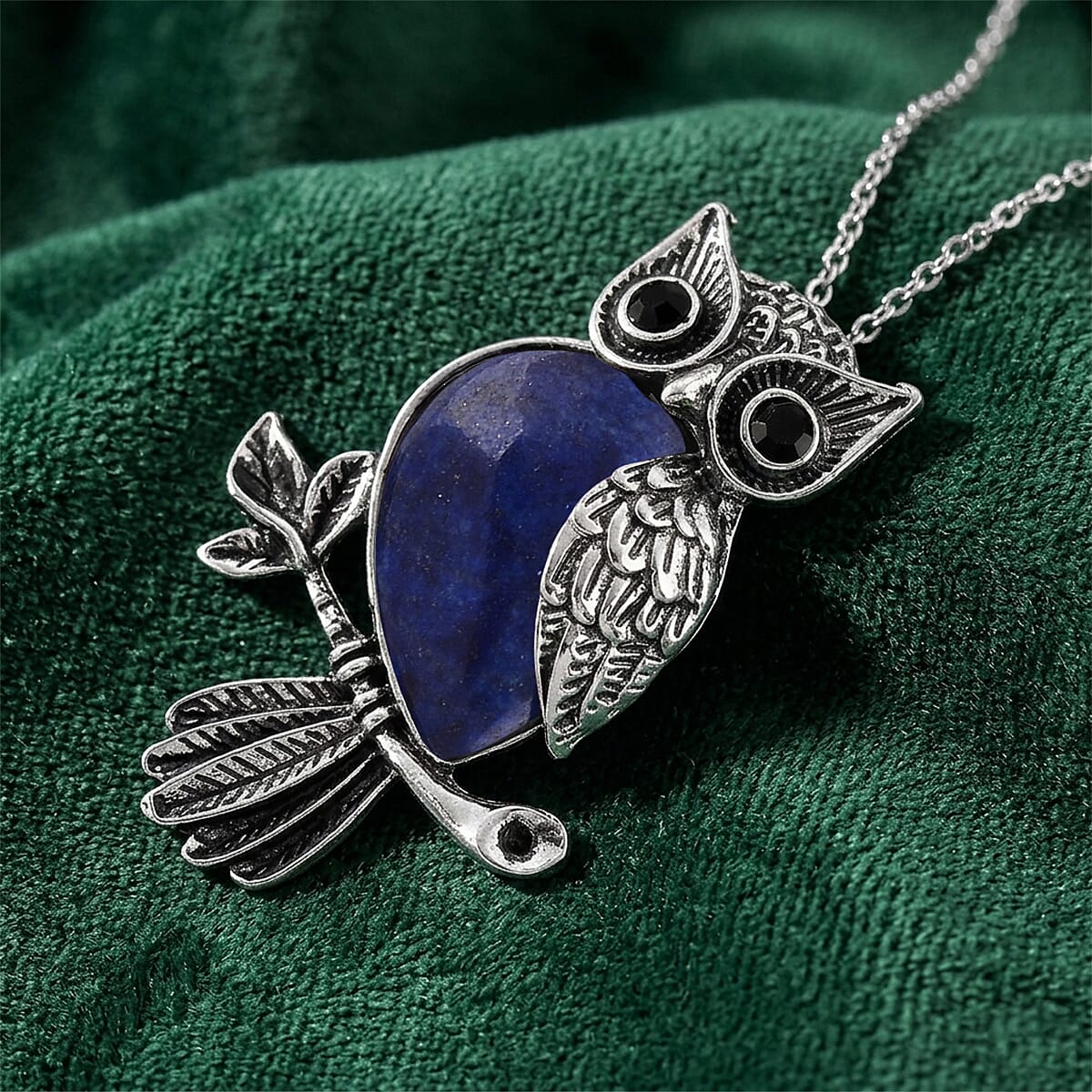 Lapis Lazuli & Black Crystal 33.00 ctw Pendant in Silvertone with Stainless Steel Necklace 20 Inches image number 1