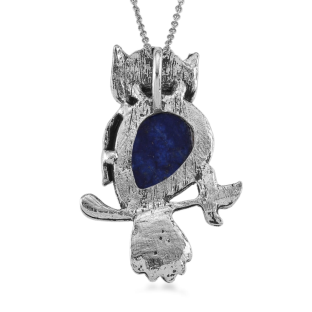 Lapis Lazuli & Black Crystal 33.00 ctw Pendant in Silvertone with Stainless Steel Necklace 20 Inches