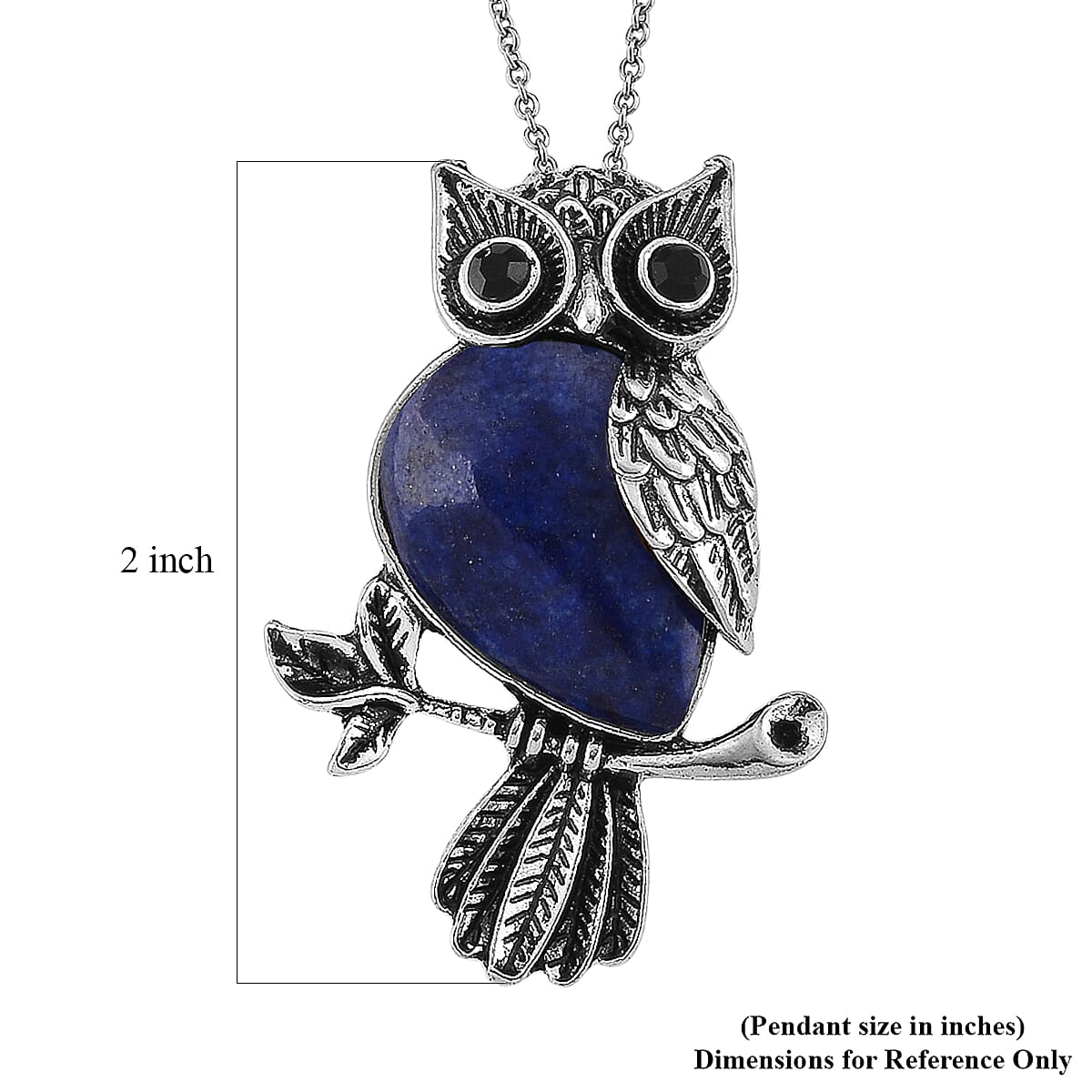 Lapis Lazuli & Black Crystal 33.00 ctw Pendant in Silvertone with Stainless Steel Necklace 20 Inches