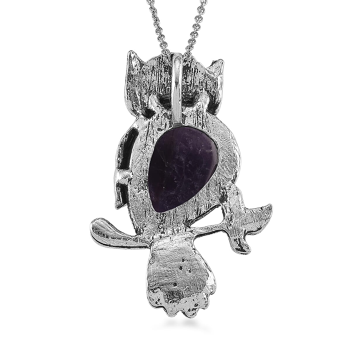 African Amethyst & Black Crystal 33.00 ctw Pendant in Silvertone with Stainless Steel Necklace 20 Inches