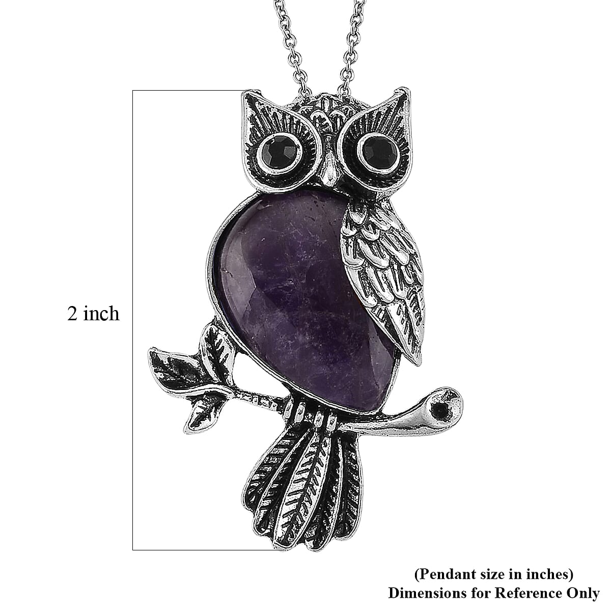 African Amethyst & Black Crystal 33.00 ctw Pendant in Silvertone with Stainless Steel Necklace 20 Inches